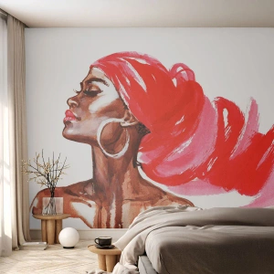 Papier Peint Photo Standard Eco - "Les cheveux dans le vent" - Portrait d'une femme, Visage de femme, Abstraction - 150x105 cm