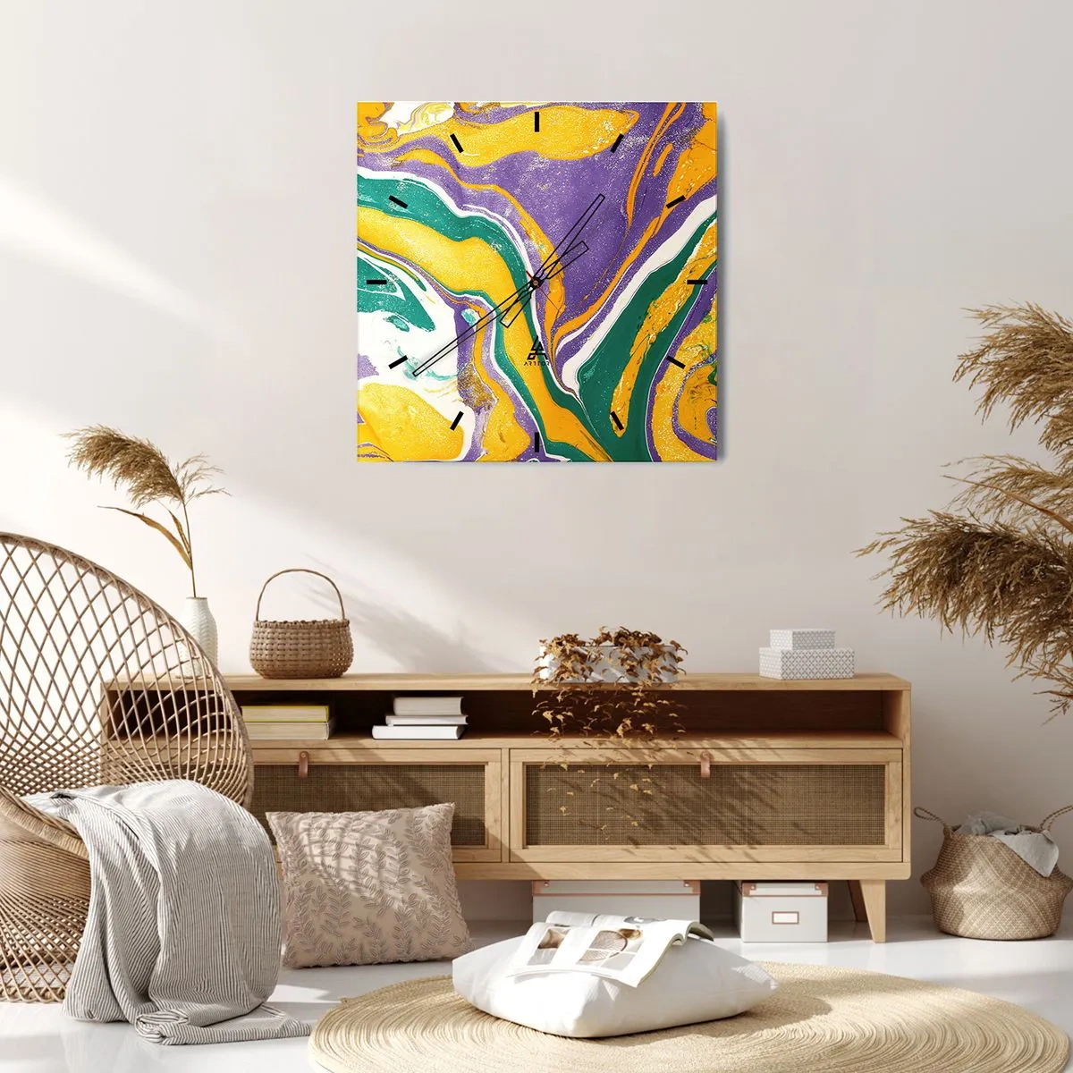 Horloge murale - Pendule murale - Ondes de couleur - 40x40 cm