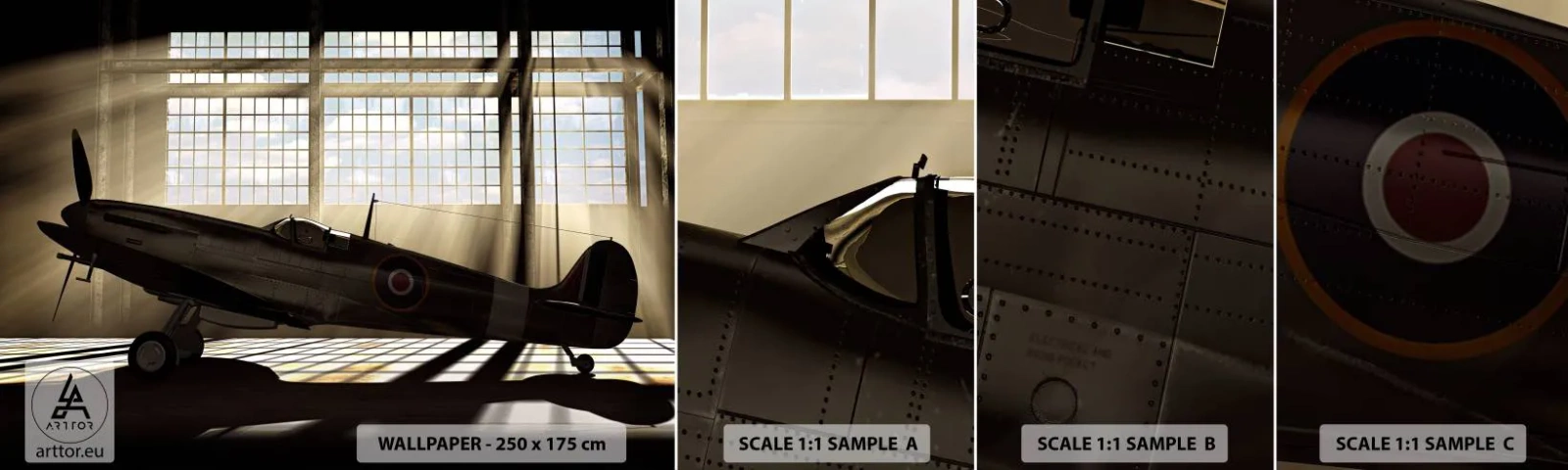 Échantillon De Papier Peint Standard Eco - Le repos du guerrier - Avion, Hangar d'aviation, Avion - 100x30 cm