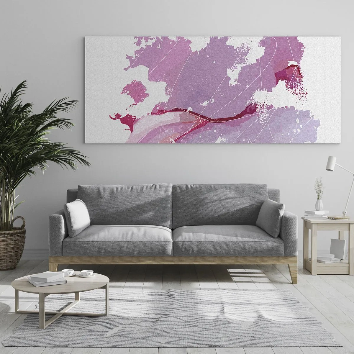 Impression sur verre - Image sur verre - Carte du monde rose - 90x30 cm