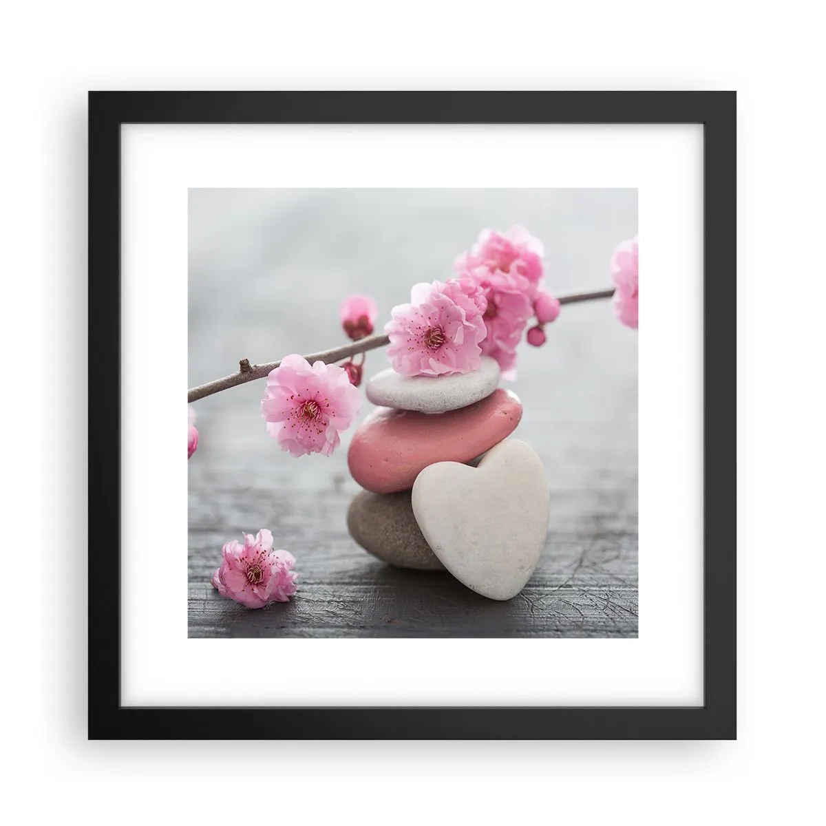 Affiche dans un cadre noir - Poster - Le bonheur avec une fleur de cerisier - 30x30 cm