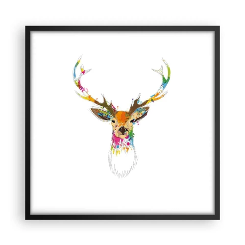 Affiche dans un cadre noir - Poster - Un cerf doux baigné de couleur - 50x50 cm