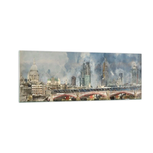 Impression sur verre - Image sur verre - Vue à l'aquarelle du pont et des toits de la ville - 140x50cm - Londres dans toute sa splendeur - Décoration murale moderne pour le salon et la chambre ARTTOR