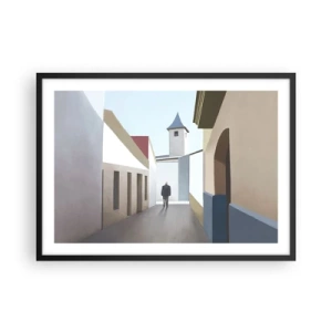 Affiche dans un cadre noir - Poster - Une rue minimaliste avec la silhouette d'un homme en arrière-plan - 70x50cm - Une promenade ensoleillée - Décoration murale moderne pour le salon et la chambre ARTTOR