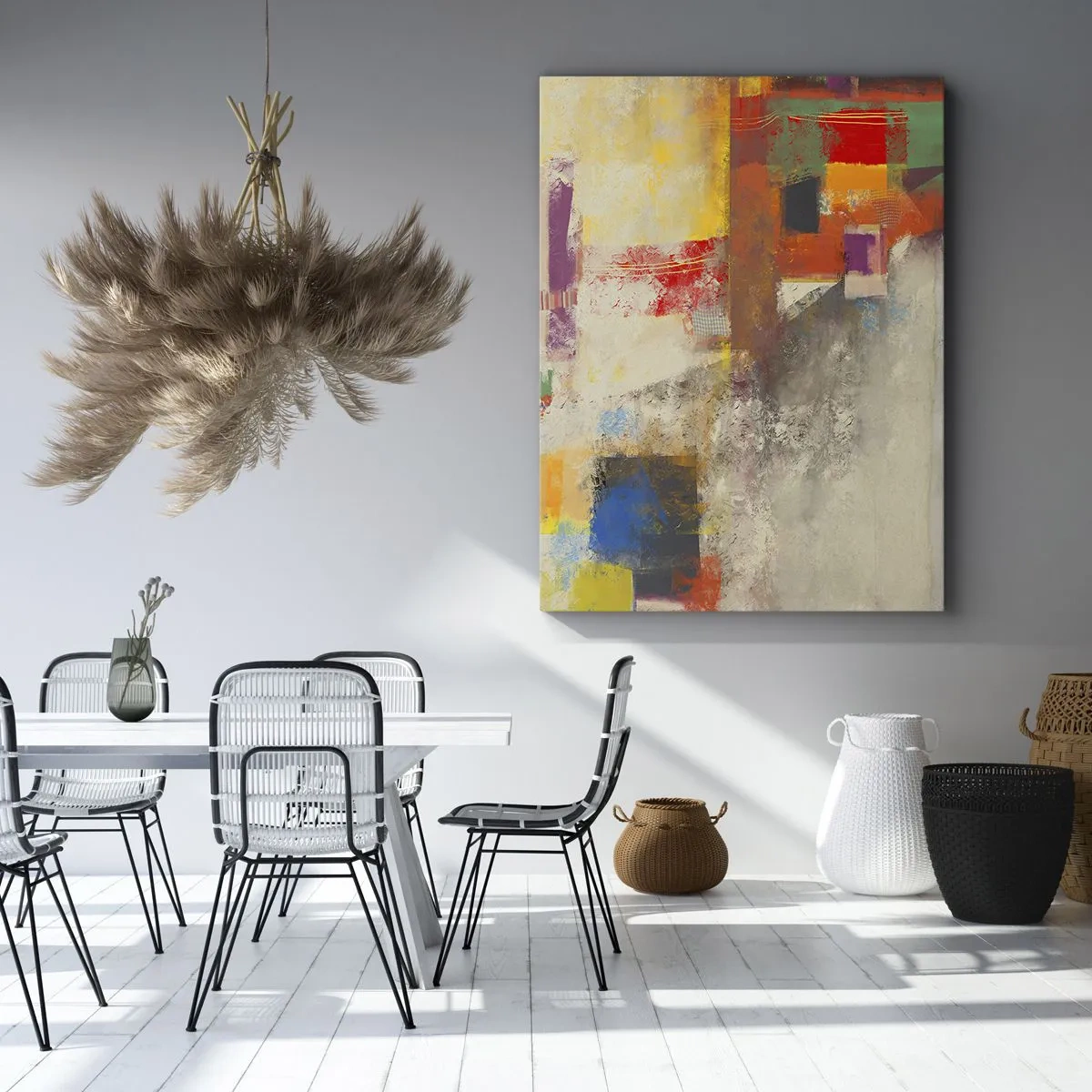 Impression sur toile - Image sur toile - Abstraction colorée avec des formes géométriques - 80x120cm - Géométrie des couleurs - Décoration murale moderne pour le salon et la chambre ARTTOR