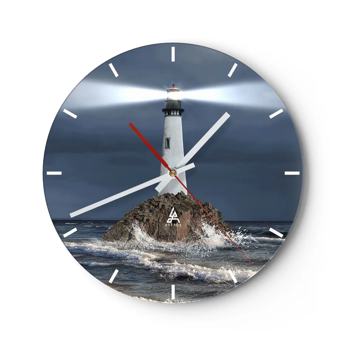 Horloge murale - Pendule murale - Un phare sur un rocher entouré de vagues agitées - 30x30cm - I… i… ici ! - Décoration murale moderne pour le salon, la cuisine et la chambre ARTTOR