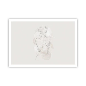 Affiche - Poster - Un croquis minimaliste d'une silhouette féminine sur un fond clair. - 100x70cm - Comme un instrument sensible - Décoration murale moderne pour le salon et la chambre ARTTOR