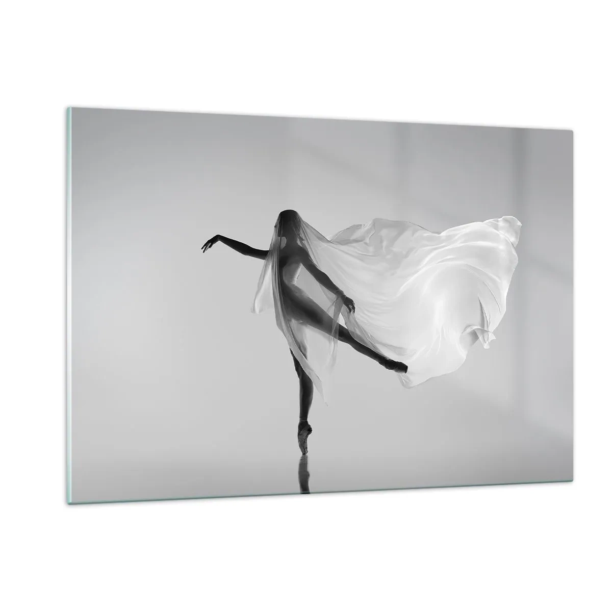 Impression sur verre - Image sur verre - Silhouette d'une danseuse avec un voile flottant en mouvement - 120x80cm - Légèreté et grâce - Décoration murale moderne pour le salon et la chambre ARTTOR