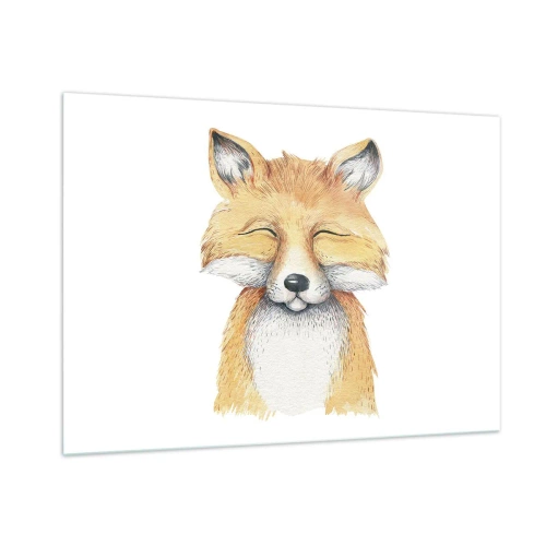 Impression sur verre - Image sur verre - Un renard mignon aux yeux fermés sur fond blanc - 100x70cm - Humeurs de renard - Décoration murale moderne pour le salon et la chambre ARTTOR