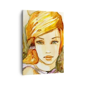 Impression sur toile - Image sur toile - Portrait d'une femme aux couleurs aquarelles au regard intense - 50x70cm - Un regard émeraude qui calme la colère - Décoration murale moderne pour le salon et la chambre ARTTOR