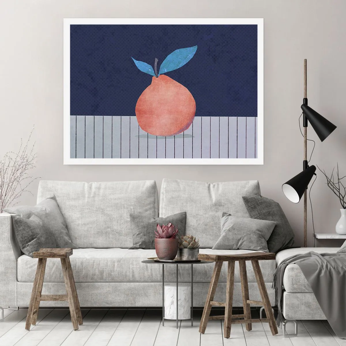 Affiche - Poster - Fruit abstrait sur fond de couleurs contrastées et de lignes droites. - 100x70cm - Convexité et plan - Décoration murale moderne pour le salon et la chambre ARTTOR