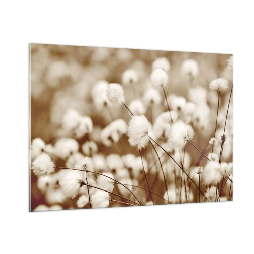 Impression sur verre - Image sur verre - Un champ d'herbe duveteuse aux tons sépia - 100x70cm - Tige moelleuse - Décoration murale moderne pour le salon et la chambre ARTTOR