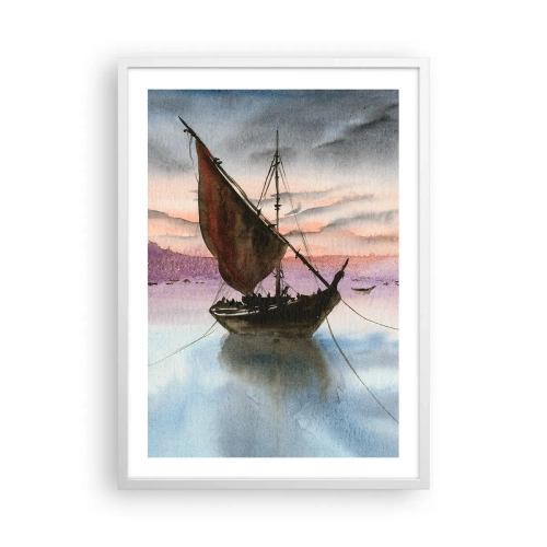 Affiche dans un cadre blanc - Poster - Soirée au port - 50x70 cm