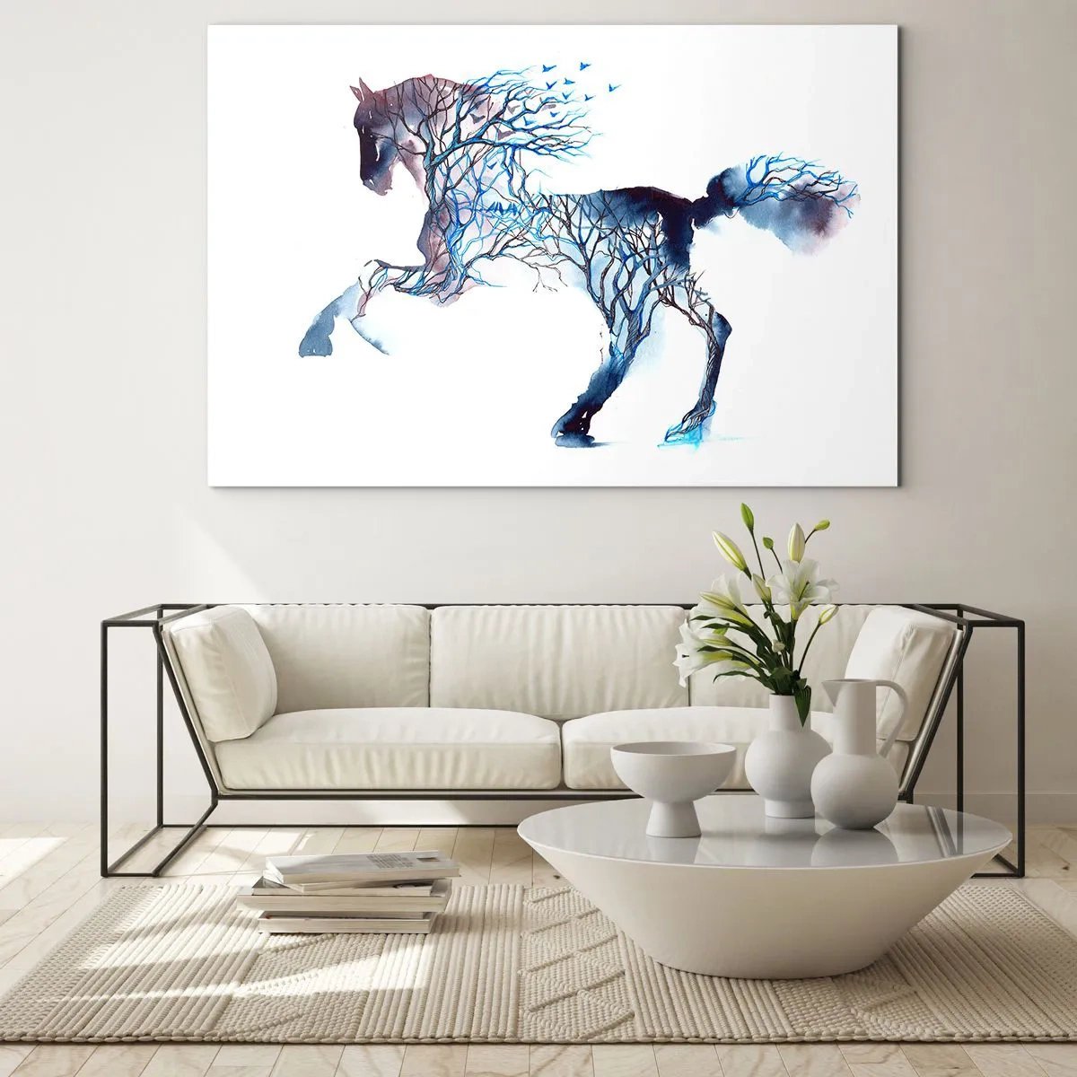 Impression sur verre - Image sur verre - Illustration d'un cheval avec des branches à la place d'un corps - 120x80cm - Comme si la forêt avait bougé - Décoration murale moderne pour le salon et la chambre ARTTOR