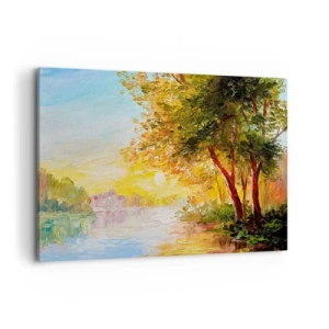 Impression sur toile - Image sur toile - Un paysage pittoresque avec une rivière et des arbres au coucher du soleil - 120x80cm - Et in Arcadia ego - Décoration murale moderne pour le salon et la chambre ARTTOR