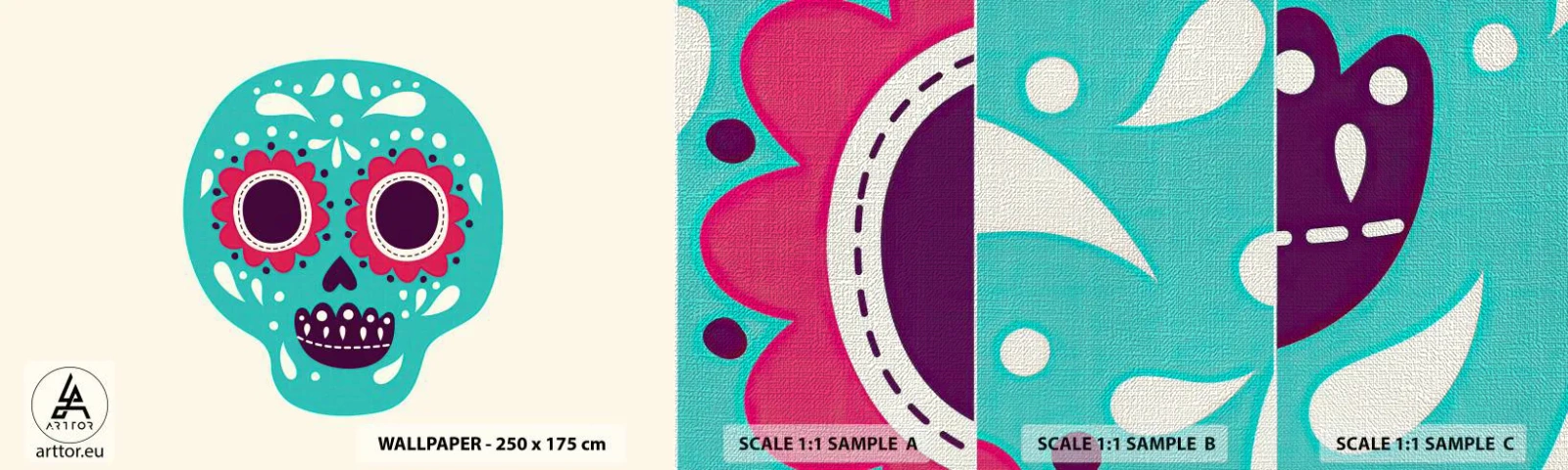 Échantillon de Papier Peint Premium Canvas - La vie – du plaisir jusqu'à la mort - Crâne, Mexique, mexicain - 100x30 cm