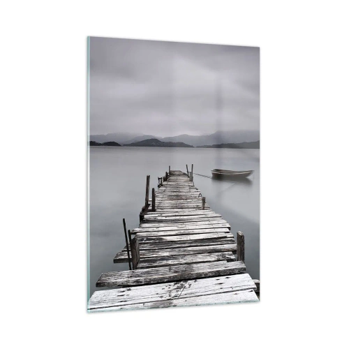 Impression sur verre - Image sur verre - Une jetée en bois sur un lac par temps brumeux - 50x70cm - Tu peux partir demain - Décoration murale moderne pour le salon et la chambre ARTTOR