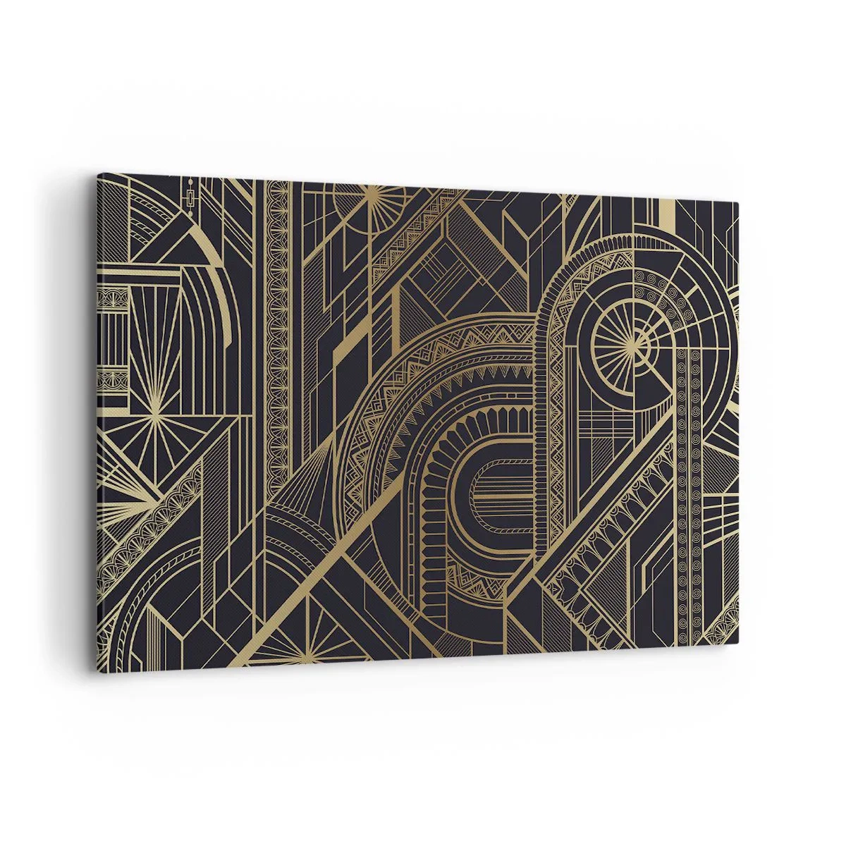 Impression sur toile - Image sur toile - Motifs géométriques dorés sur fond noir dans le style Art Déco - 120x80cm - Concept, idée, plan - Décoration murale moderne pour le salon et la chambre ARTTOR