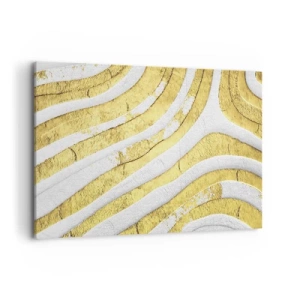 Impression sur toile - Image sur toile - Lignes abstraites dorées et blanches dans une texture 3D - 120x80cm - Composition en blanc et or - Décoration murale moderne pour le salon et la chambre ARTTOR