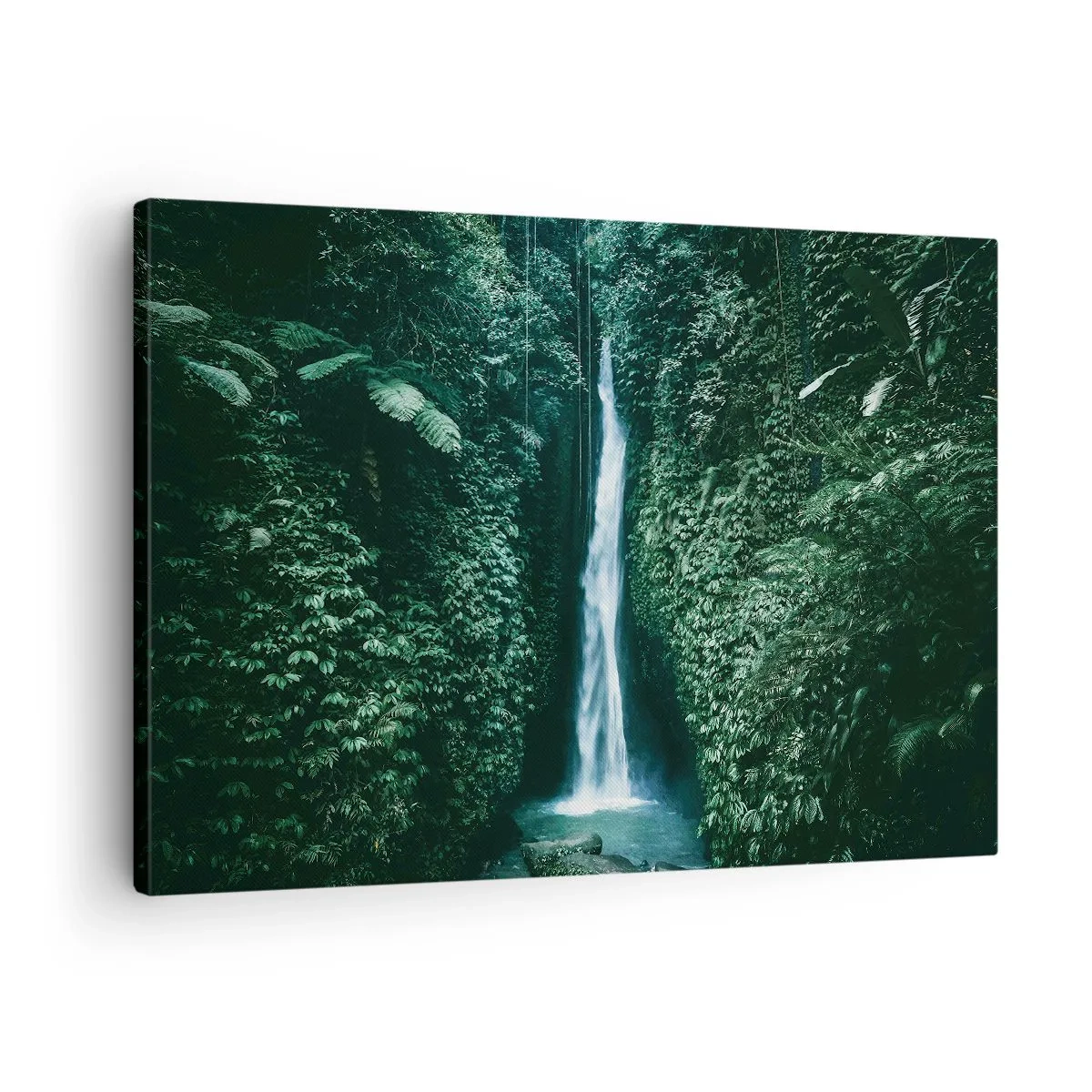 Impression sur toile - Image sur toile - Une cascade entourée d'une végétation tropicale dense - 70x50cm - Fontaine tropicale - Décoration murale moderne pour le salon et la chambre ARTTOR