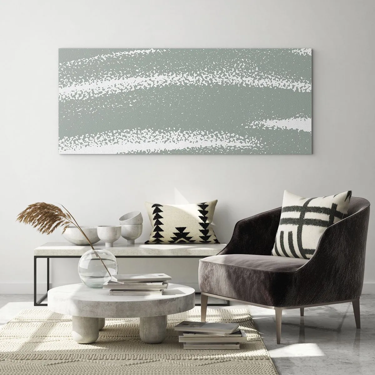 Impression sur verre - Image sur verre - Vagues d'hiver dans les tons menthe et blanc - 160x50cm - Abstraction dans un climat hivernal - Décoration murale moderne pour le salon et la chambre ARTTOR