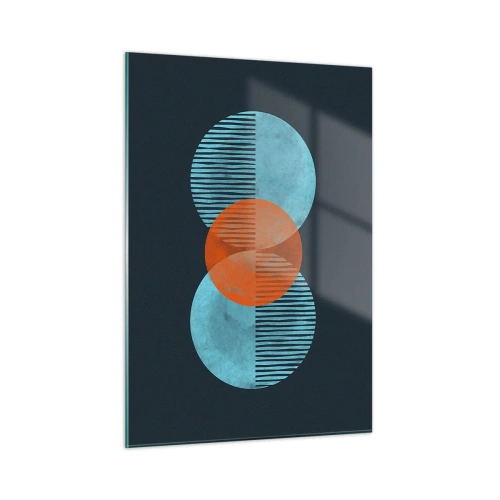 Impression sur verre - Image sur verre - Cercles colorés avec des lignes verticales sur fond sombre - 50x70cm - Composition symétrique - Décoration murale moderne pour le salon et la chambre ARTTOR