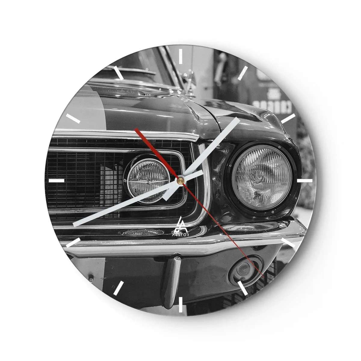 Horloge murale - Pendule murale - Graphique avant de voiture classique noir et blanc - 30x30cm - Conduire dur - Décoration murale moderne pour le salon, la cuisine et la chambre ARTTOR