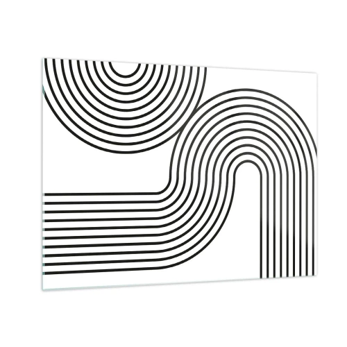 Impression sur verre - Image sur verre - Graphiques en noir et blanc avec des lignes parallèles courbes - 70x50cm - En plein virage - Décoration murale moderne pour le salon et la chambre ARTTOR