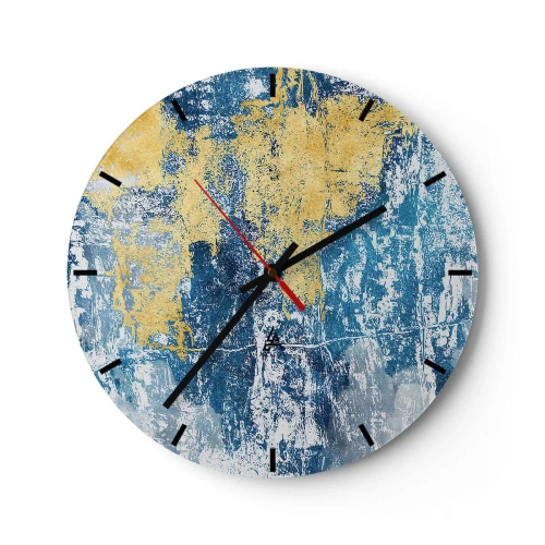 Horloge murale - Pendule murale - Texture avec des accents bleus et dorés - 30x30cm - Abstraction du temps - Décoration murale moderne pour le salon, la cuisine et la chambre ARTTOR