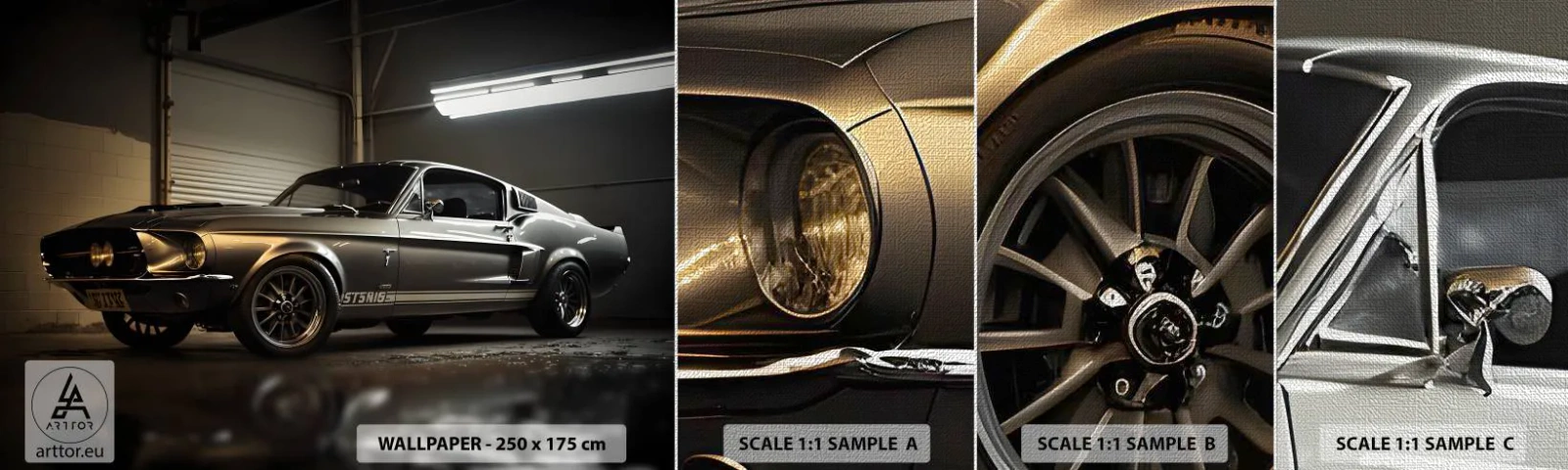 Échantillon de Papier Peint Premium Canvas - Retour dans le passé - Voiture de sport, Rétro, Classique - 100x30 cm