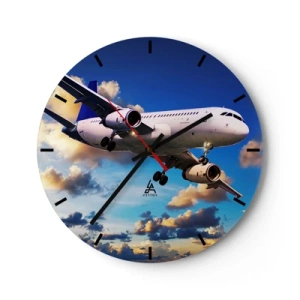 Horloge murale - Pendule murale - Un avion contre un ciel nuageux - 30x30cm - Un voyage en blanc et bleu ciel - Décoration murale moderne pour le salon, la cuisine et la chambre ARTTOR