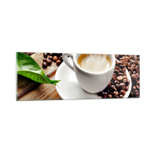 Impression sur verre - Image sur verre - Café sur un banc - 90x30 cm