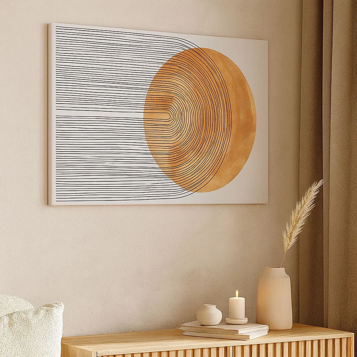 Impression sur toile - Image sur toile - Composition géométrique avec des cercles et des lignes aux couleurs chaudes. - 70x50cm - Composition solaire - Décoration murale moderne pour le salon et la chambre ARTTOR