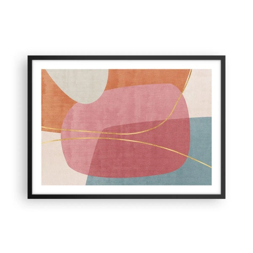 Affiche dans un cadre noir - Poster - Formes abstraites aux couleurs pastel avec des lignes délicates - 70x50cm - Composition pastel au fil d'or - Décoration murale moderne pour le salon et la chambre ARTTOR