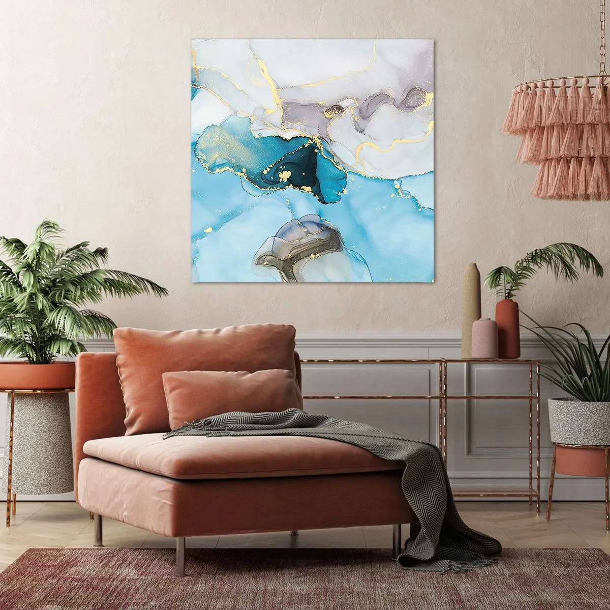 Impression sur toile - Image sur toile - Etude de la rencontre gris et turquoise - 60x60 cm