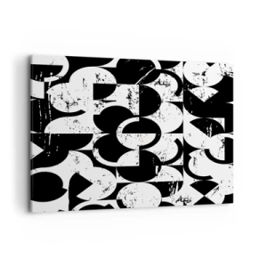 Impression sur toile - Image sur toile - Motif géométrique abstrait noir et blanc avec un effet vintage - 100x70cm - Le blanc est blanc et le noir est noir - Décoration murale moderne pour le salon et la chambre ARTTOR