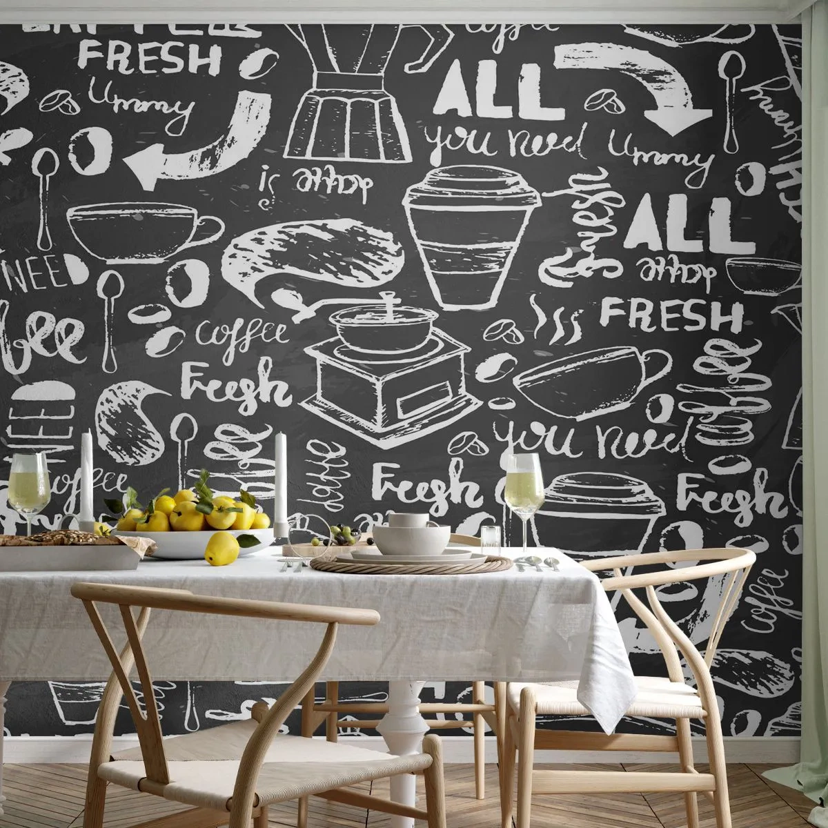 Papier Peint Autocollant Deluxe Sticker - Tout ce dont tu as besoin c'est… - La gastronomie, Mural, Graffiti - 250x175 cm