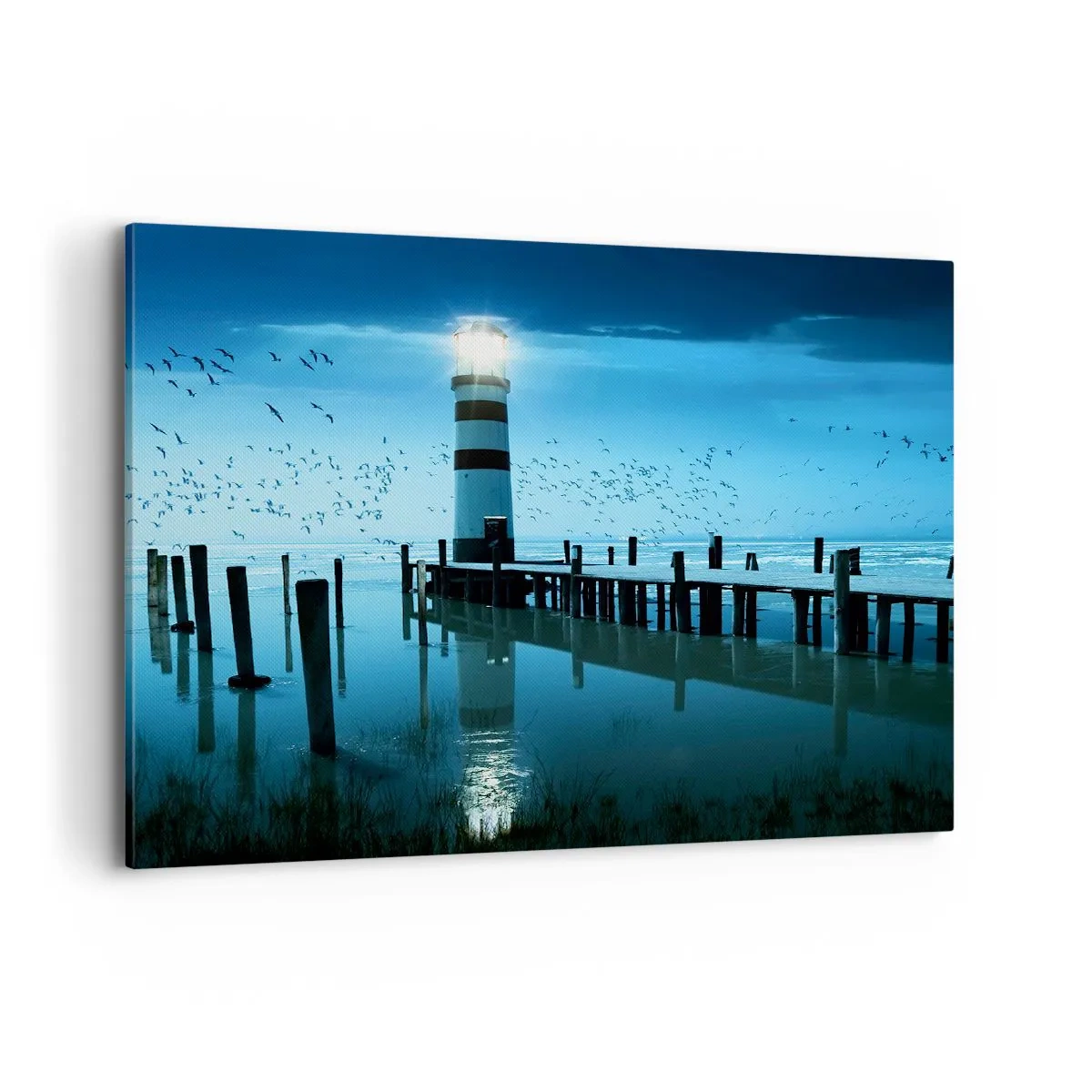 Impression sur toile - Image sur toile - Le phare de la jetée illuminé la nuit - 100x70cm - Et tu n'as pas peur du noir - Décoration murale moderne pour le salon et la chambre ARTTOR