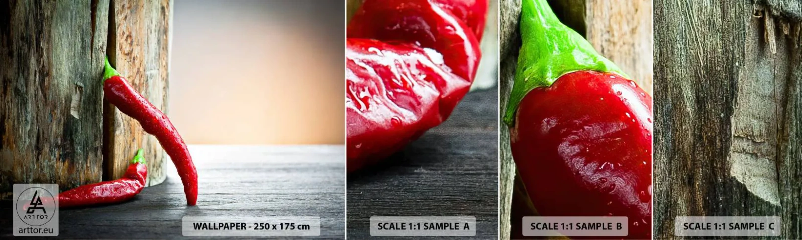 Échantillon de Papier Peint Autocollant Deluxe Sticker - Red hot chili peppers - Poivre, Chili, assaisonnement - 100x30 cm