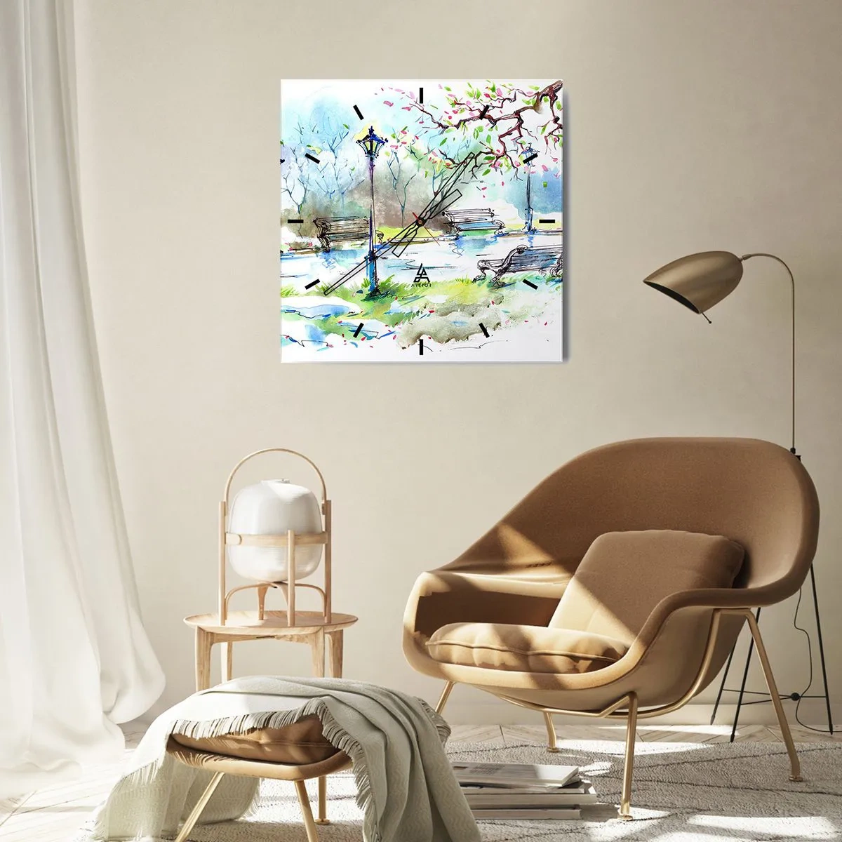 Horloge murale - Pendule murale - Le charme du silence d'un parc - 40x40 cm