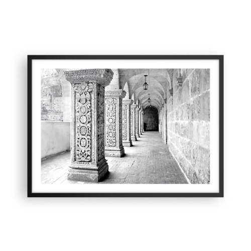 Affiche dans un cadre noir - Poster - Colonnes historiques dans une prise de vue monochrome - 70x50cm - Où cela mène-t-il…? - Décoration murale moderne pour le salon et la chambre ARTTOR