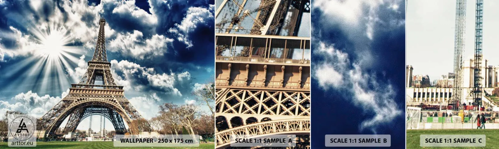 Échantillon de Papier Peint Autocollant Deluxe Sticker - La seule et unique sous le soleil - tour Eiffel, Paris, Architecture - 100x30 cm