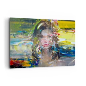 Impression sur toile - Image sur toile - Portrait abstrait d'une femme aux couleurs intenses - 100x70cm - Derrière l'air, un rideau - Décoration murale moderne pour le salon et la chambre ARTTOR