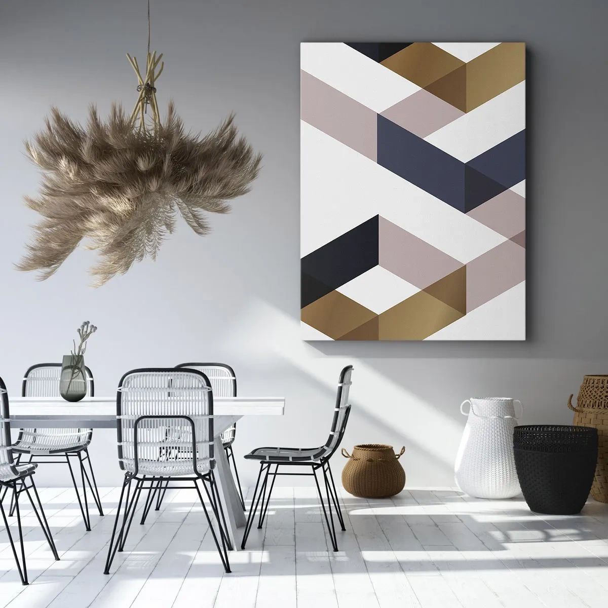 Impression sur toile - Image sur toile - Motifs géométriques dans les tons or et bleu marine - 50x70cm - Plats et angles - Décoration murale moderne pour le salon et la chambre ARTTOR