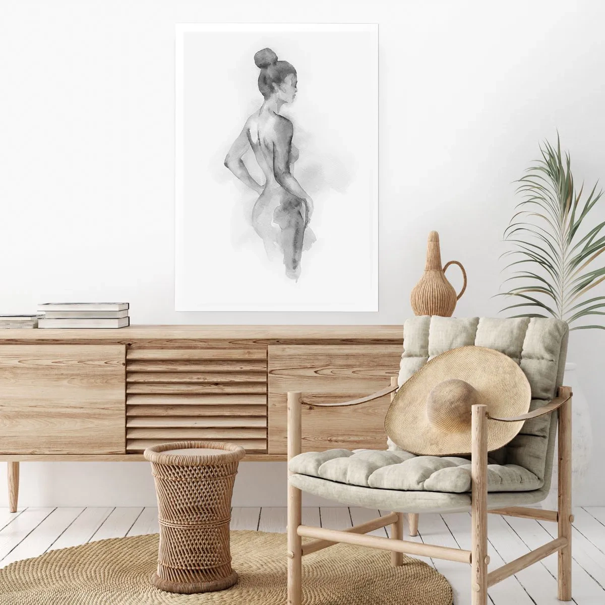 Affiche - Poster - Un portrait subtil à l'aquarelle d'une femme dans des tons de gris. - 50x70cm - Belle comme une peinture - Décoration murale moderne pour le salon et la chambre ARTTOR