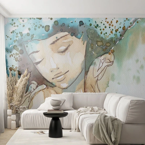Papier Peint Autocollant Deluxe Sticker - Lady in blue - Abstraction, Femme, Visage de femme - 100x70 cm