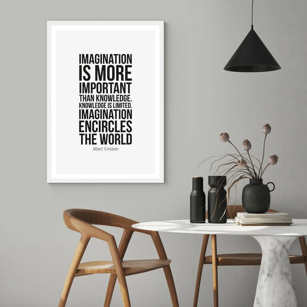 Affiche dans un cadre blanc - Poster - Einstein sur le pouvoir de l'imagination - 50x70 cm