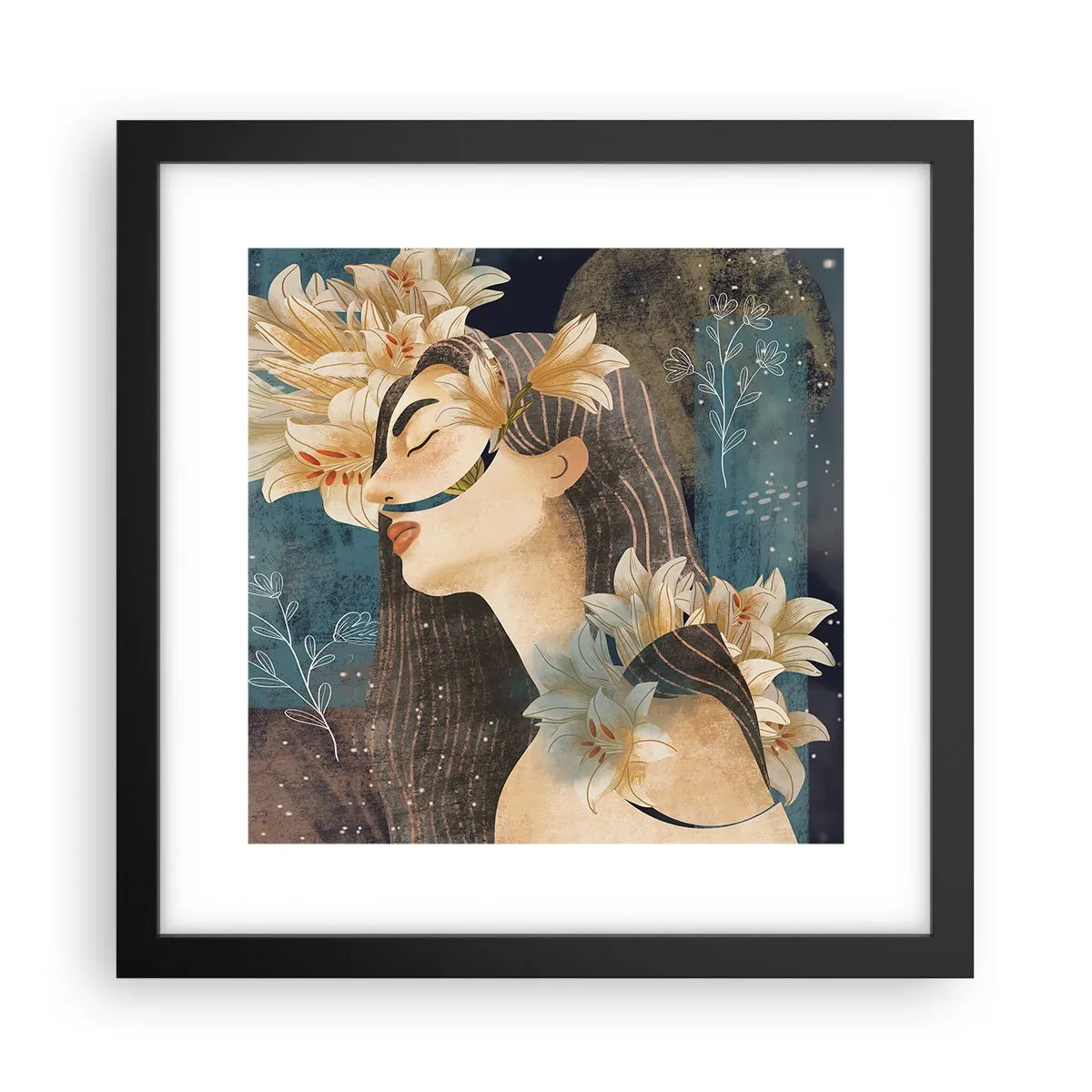 Affiche dans un cadre noir - Poster - Conte de fée sur la princesse lilas - 30x30 cm