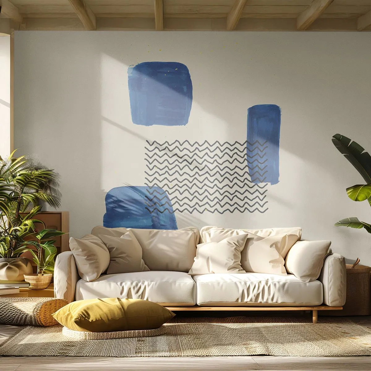 Papier Peint Photo Standard Eco - Abstraction avec des coups de pinceau bleus - 100x70cm - Quatuor abstrait - Décoration murale moderne pour le salon et la chambre ARTTOR