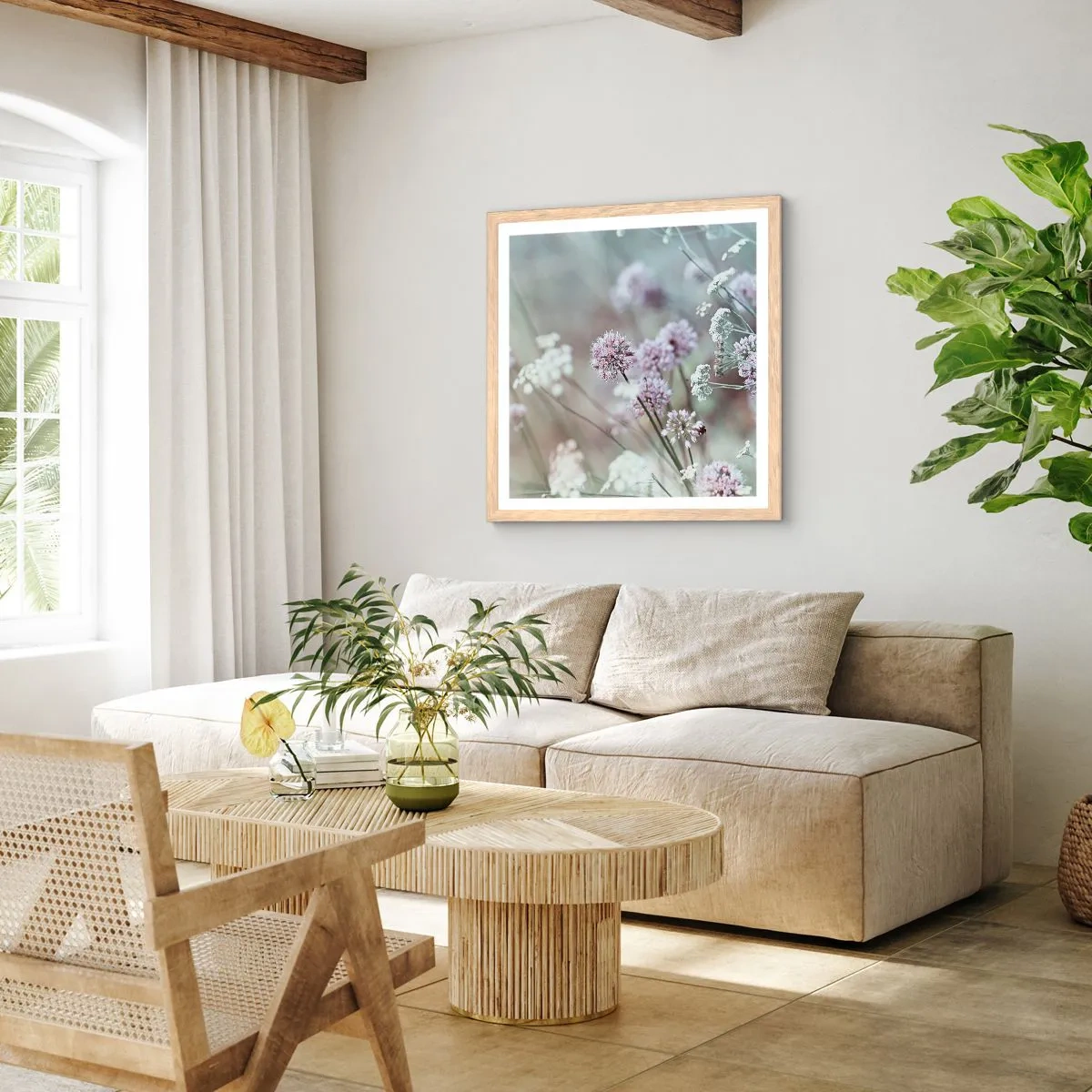 Affiche dans un chêne clair - Poster - Herbes douces en filigrane - 30x30 cm